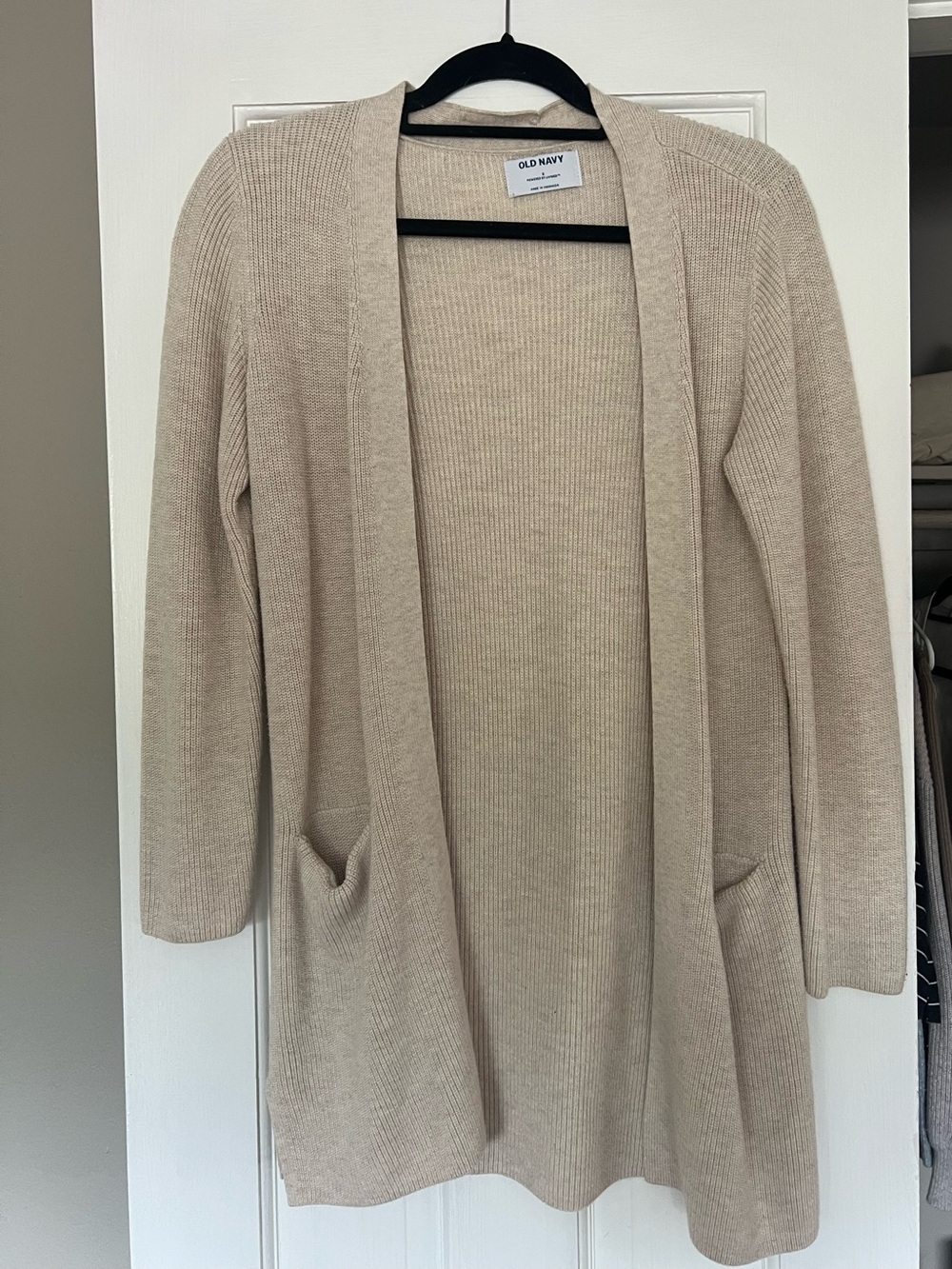 Old Navy Light Beige Open-Front Ribbed Cardigan with Pockets